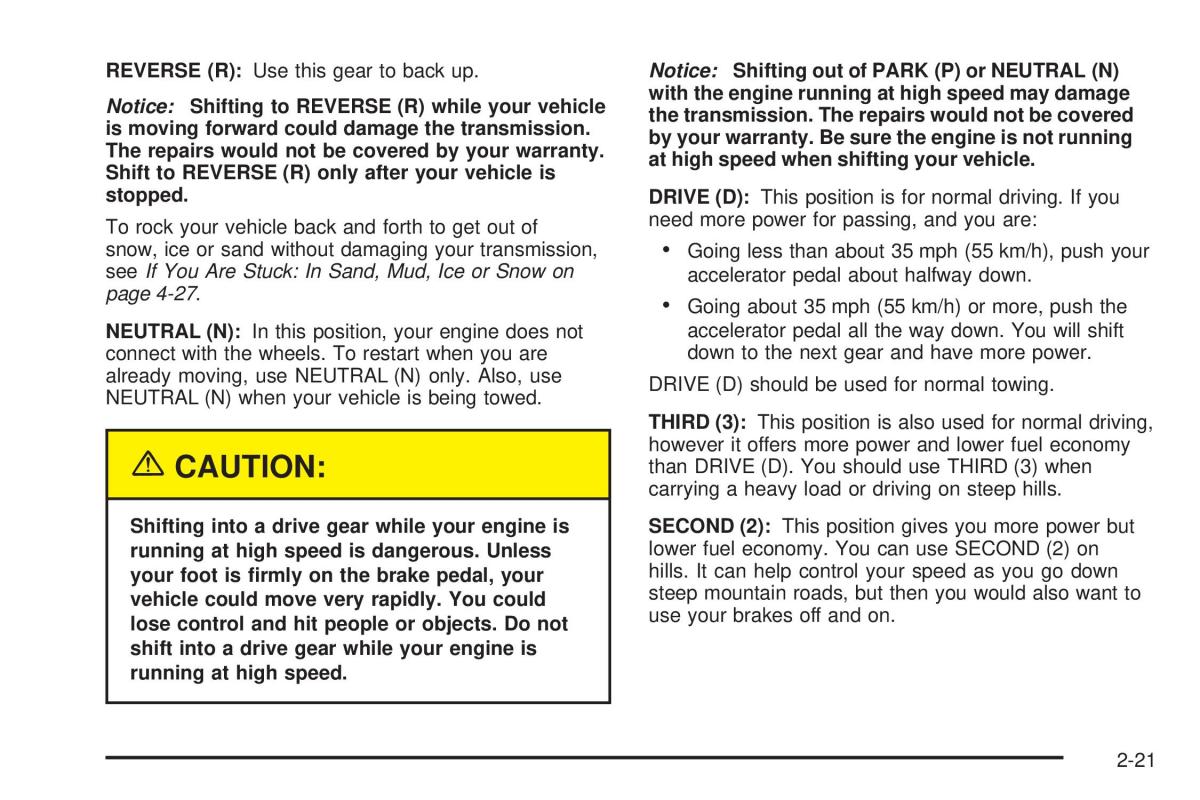 Chevrolet Astro II 2 owners manual / page 99