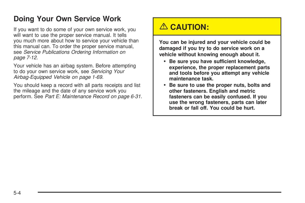 Chevrolet Astro II 2 owners manual / page 216