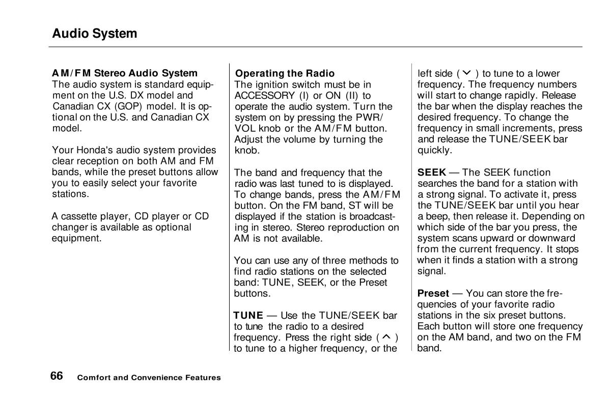 manual  Honda Civic VI 6 Hatchback owners manual / page 62