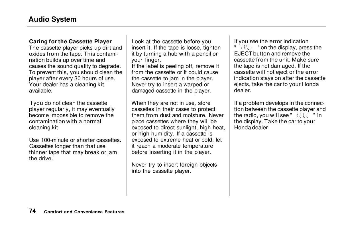 manual  Honda Civic VI 6 Hatchback owners manual / page 70