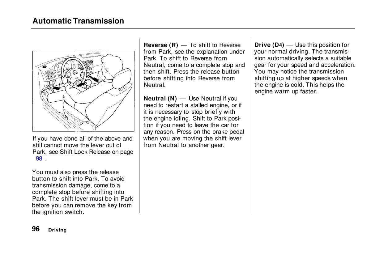 manual  Honda Civic VI 6 Hatchback owners manual / page 92