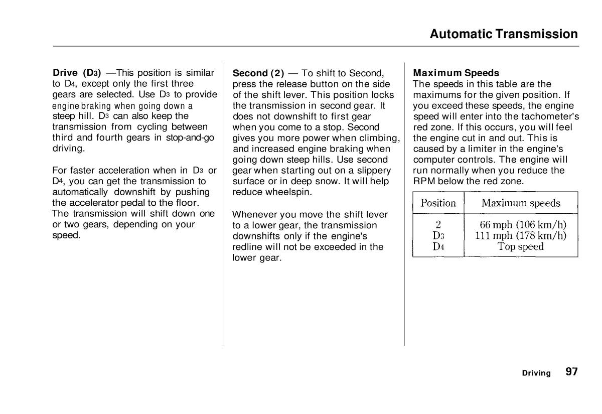 manual  Honda Civic VI 6 Hatchback owners manual / page 93