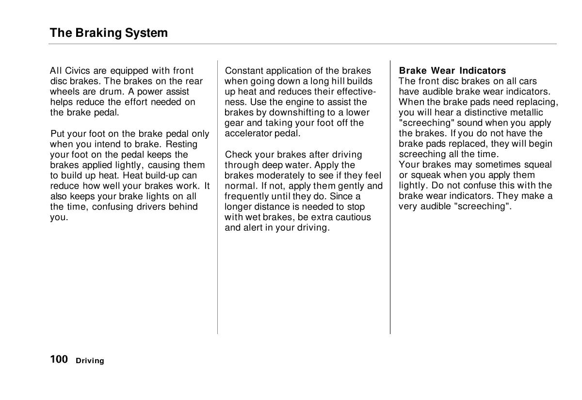 manual  Honda Civic VI 6 Hatchback owners manual / page 96