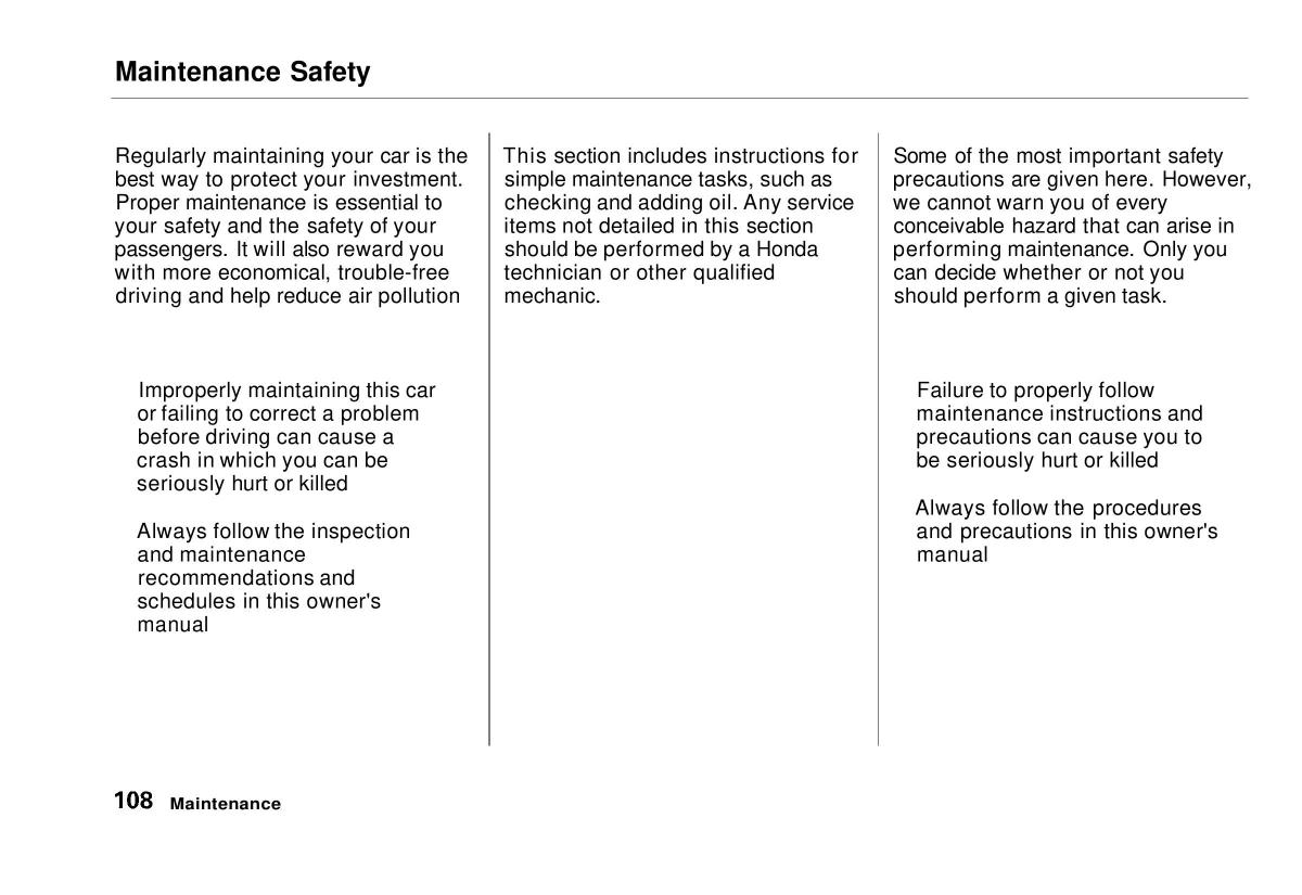 manual  Honda Civic VI 6 Hatchback owners manual / page 103