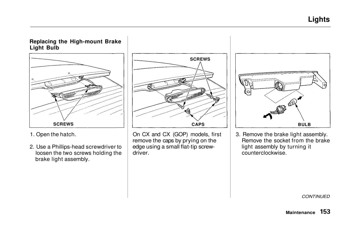 manual  Honda Civic VI 6 Hatchback owners manual / page 148