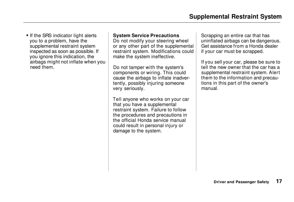 manual  Honda Civic VI 6 Hatchback owners manual / page 18