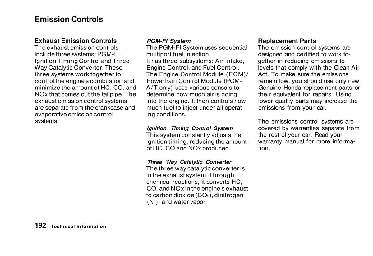 manual  Honda Civic VI 6 Hatchback owners manual / page 187