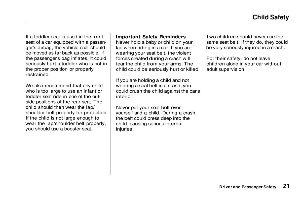 manual  Honda Civic VI 6 Hatchback owners manual / page 22