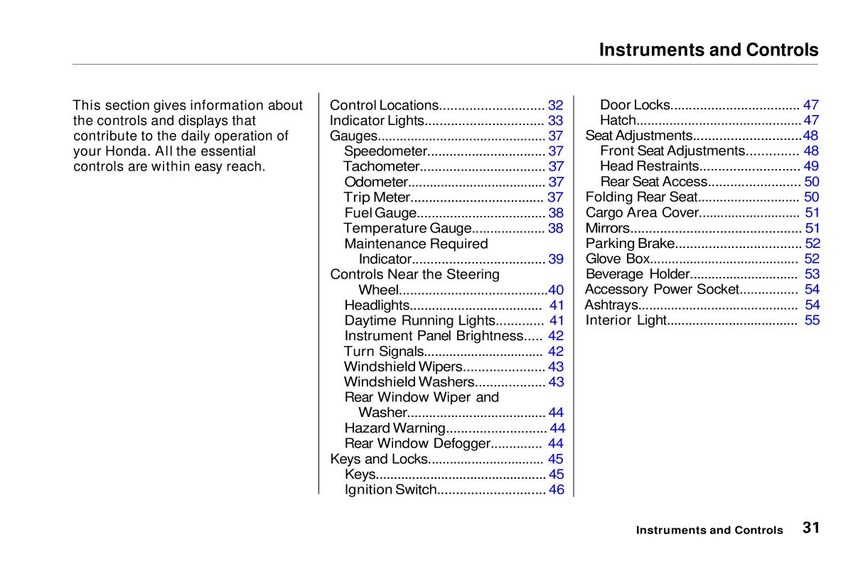 manual  Honda Civic VI 6 Hatchback owners manual / page 28