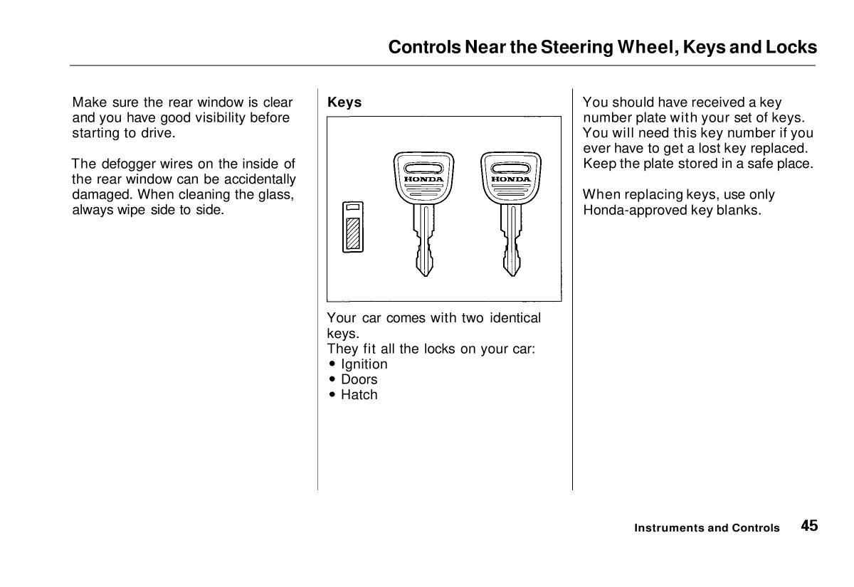 manual  Honda Civic VI 6 Hatchback owners manual / page 42