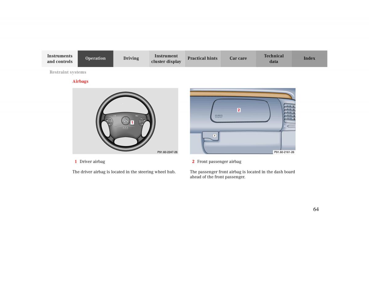 manual  Mercedes Benz CLK 430 W208 owners manual / page 64