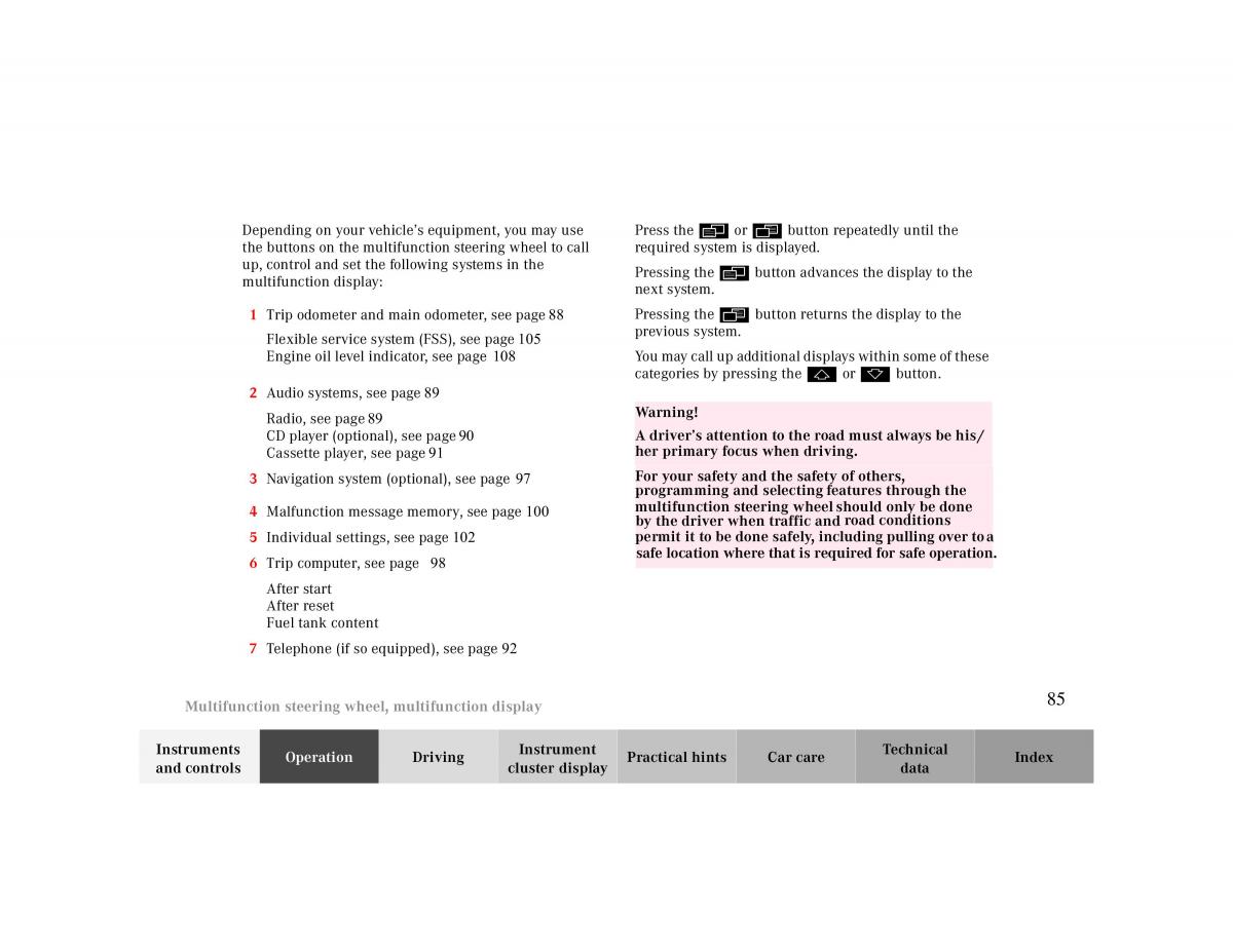 manual  Mercedes Benz CLK 430 W208 owners manual / page 85