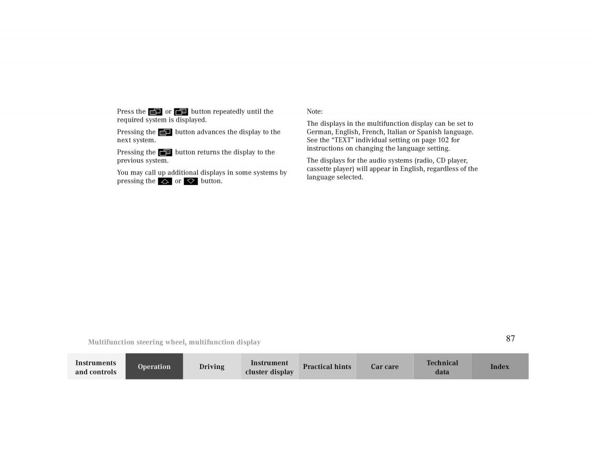 manual  Mercedes Benz CLK 430 W208 owners manual / page 87