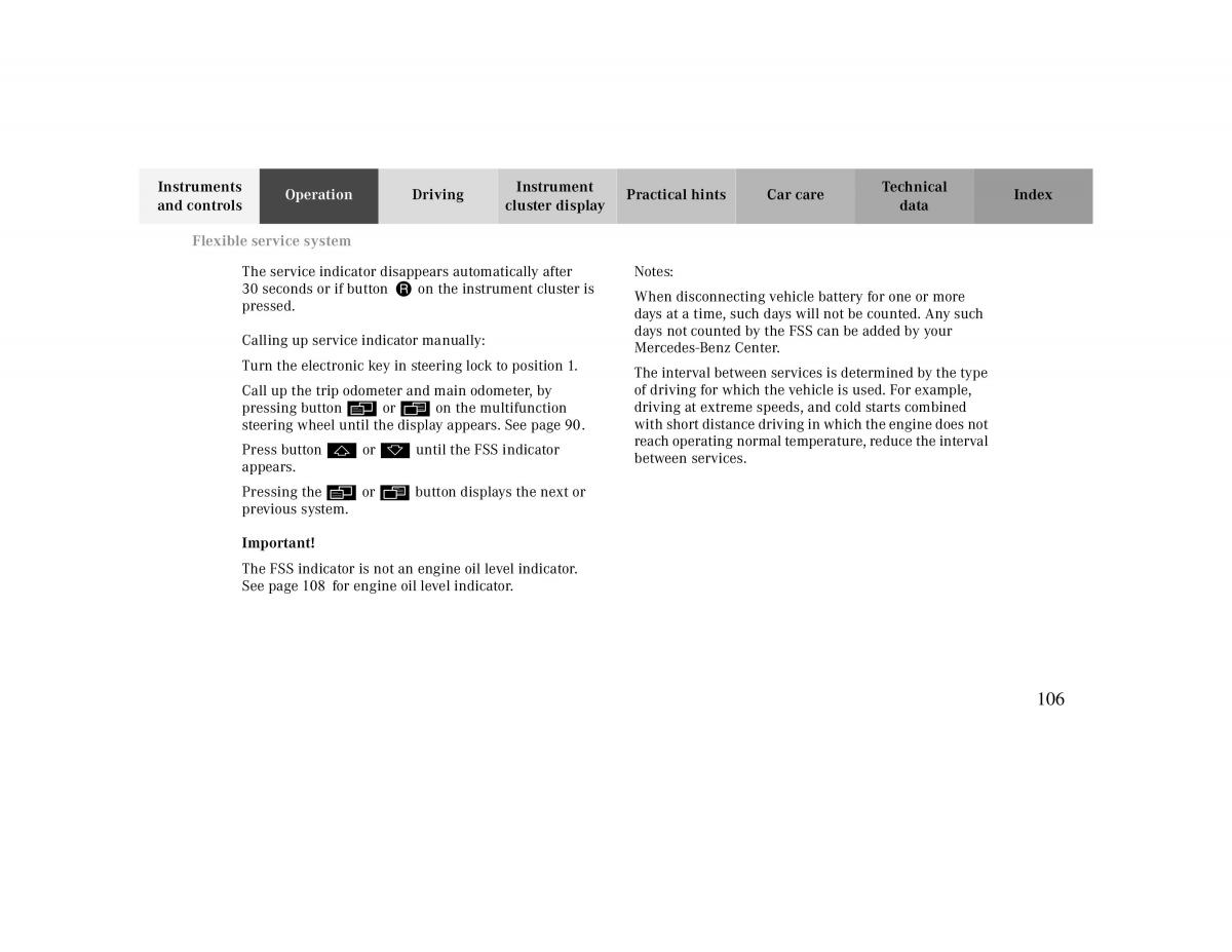 manual  Mercedes Benz CLK 430 W208 owners manual / page 106