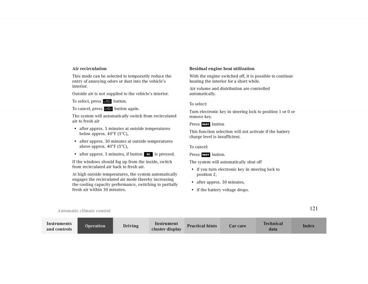 manual  Mercedes Benz CLK 430 W208 owners manual / page 121