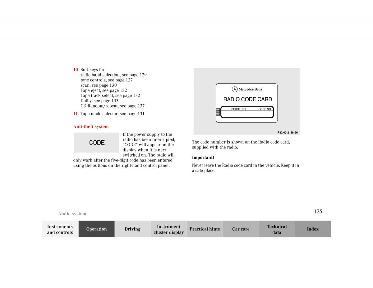 manual  Mercedes Benz CLK 430 W208 owners manual / page 125