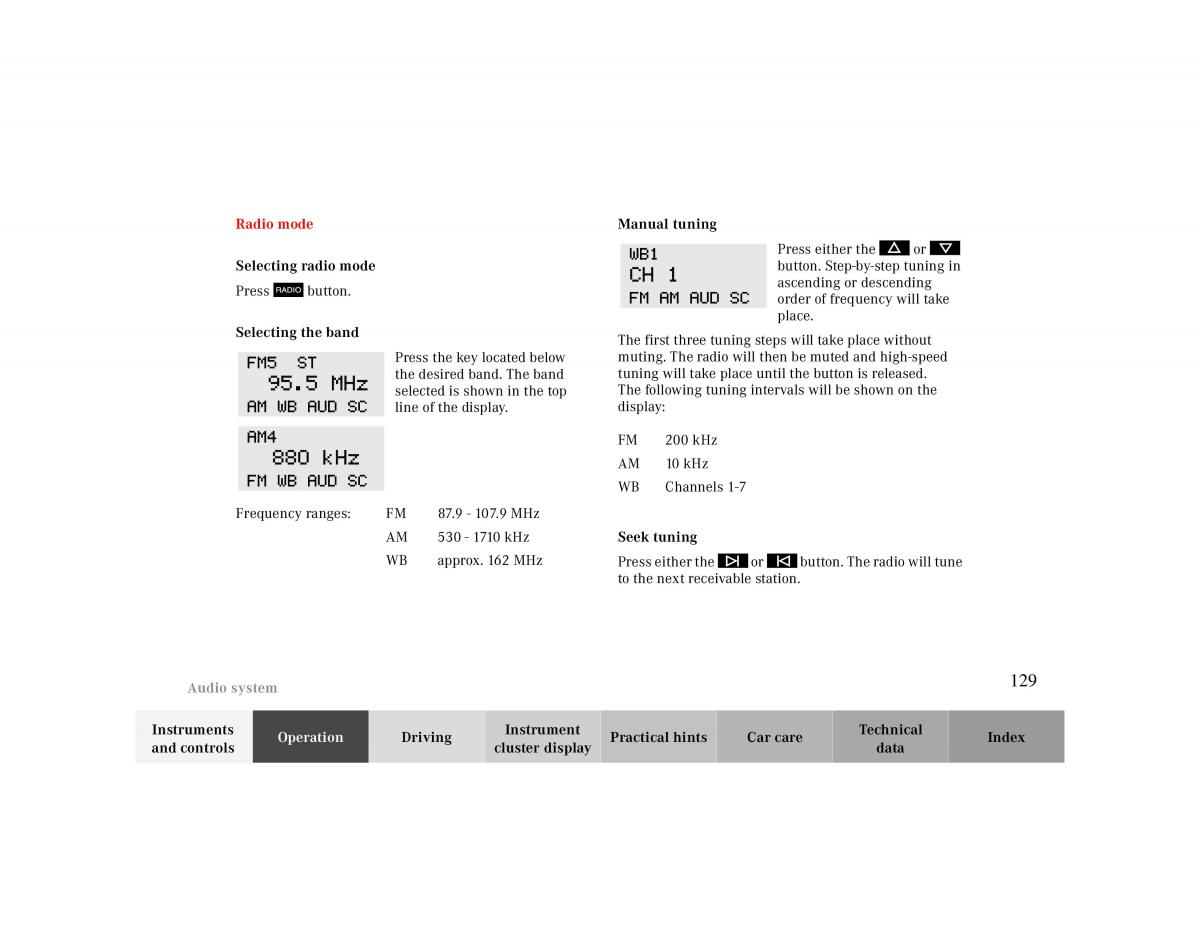 manual  Mercedes Benz CLK 430 W208 owners manual / page 129