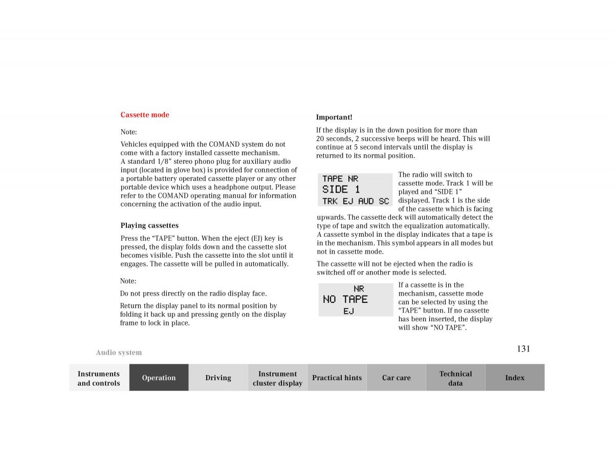 manual  Mercedes Benz CLK 430 W208 owners manual / page 131