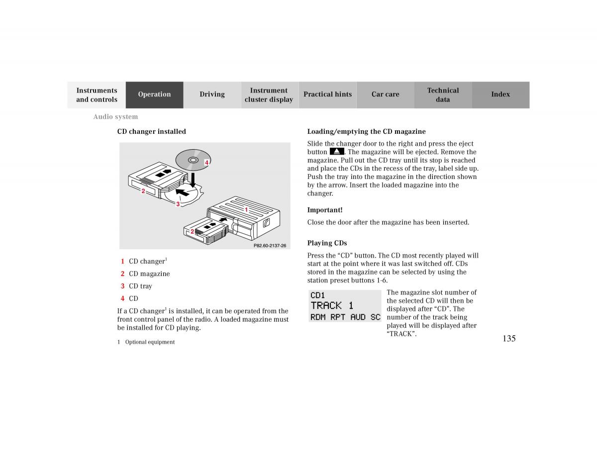 manual  Mercedes Benz CLK 430 W208 owners manual / page 135