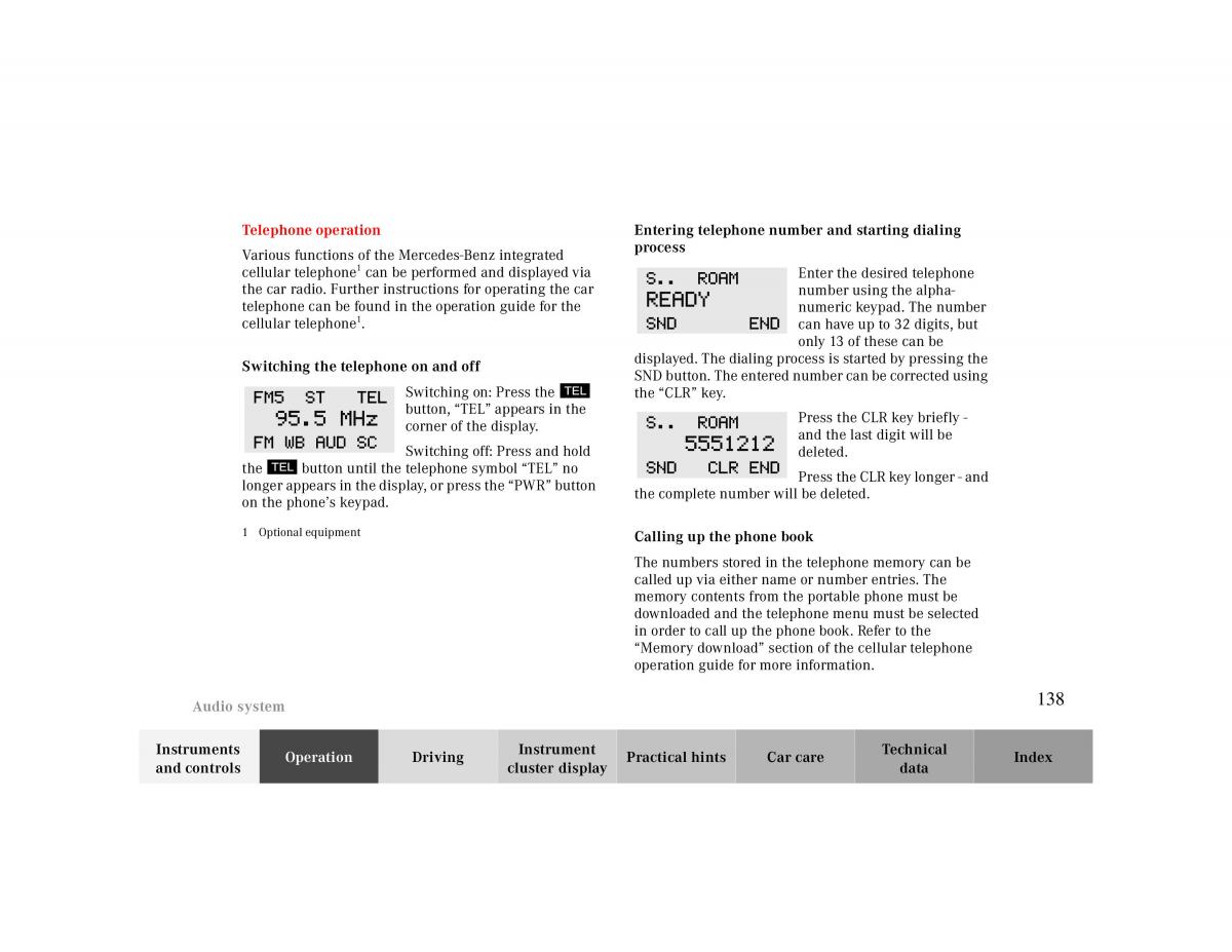 manual  Mercedes Benz CLK 430 W208 owners manual / page 138