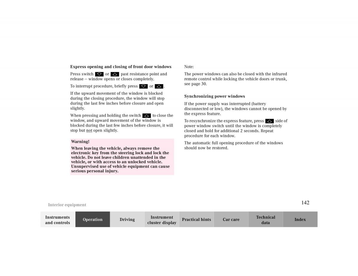 manual  Mercedes Benz CLK 430 W208 owners manual / page 142