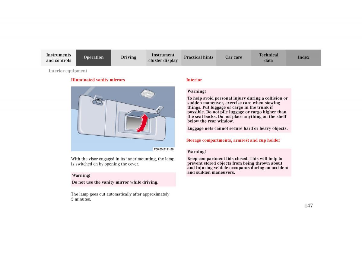 manual  Mercedes Benz CLK 430 W208 owners manual / page 147