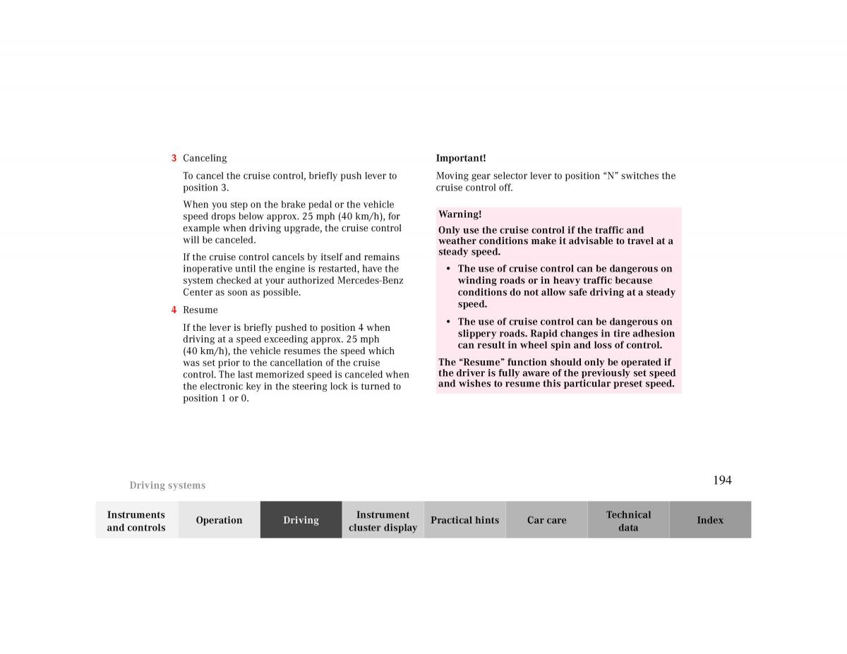 manual  Mercedes Benz CLK 430 W208 owners manual / page 194