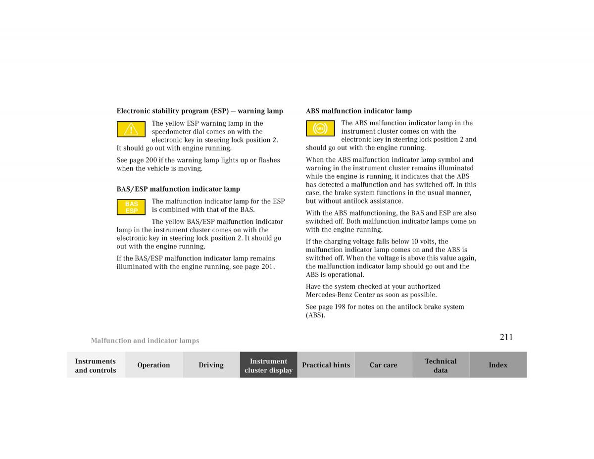 manual  Mercedes Benz CLK 430 W208 owners manual / page 211