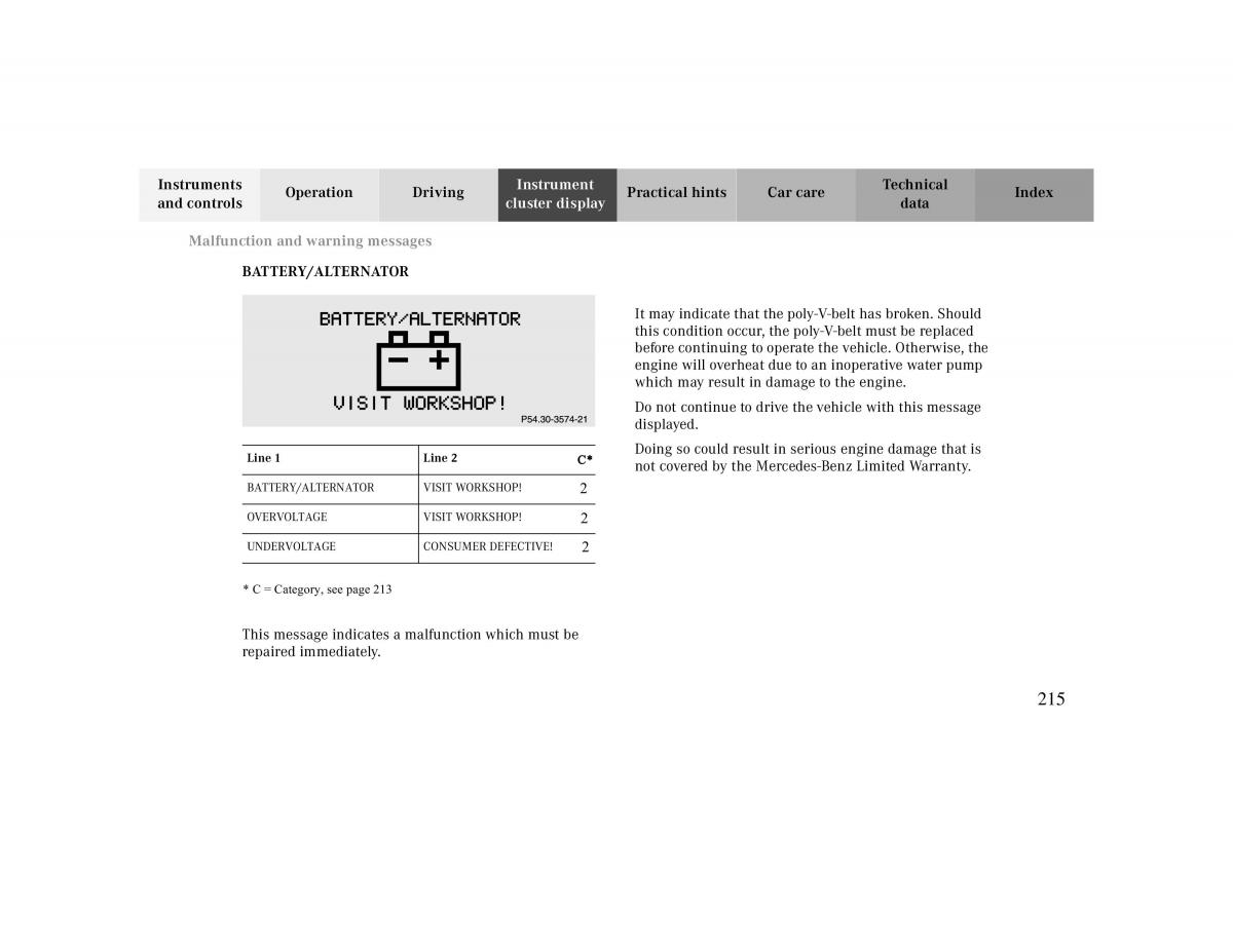 manual  Mercedes Benz CLK 430 W208 owners manual / page 215