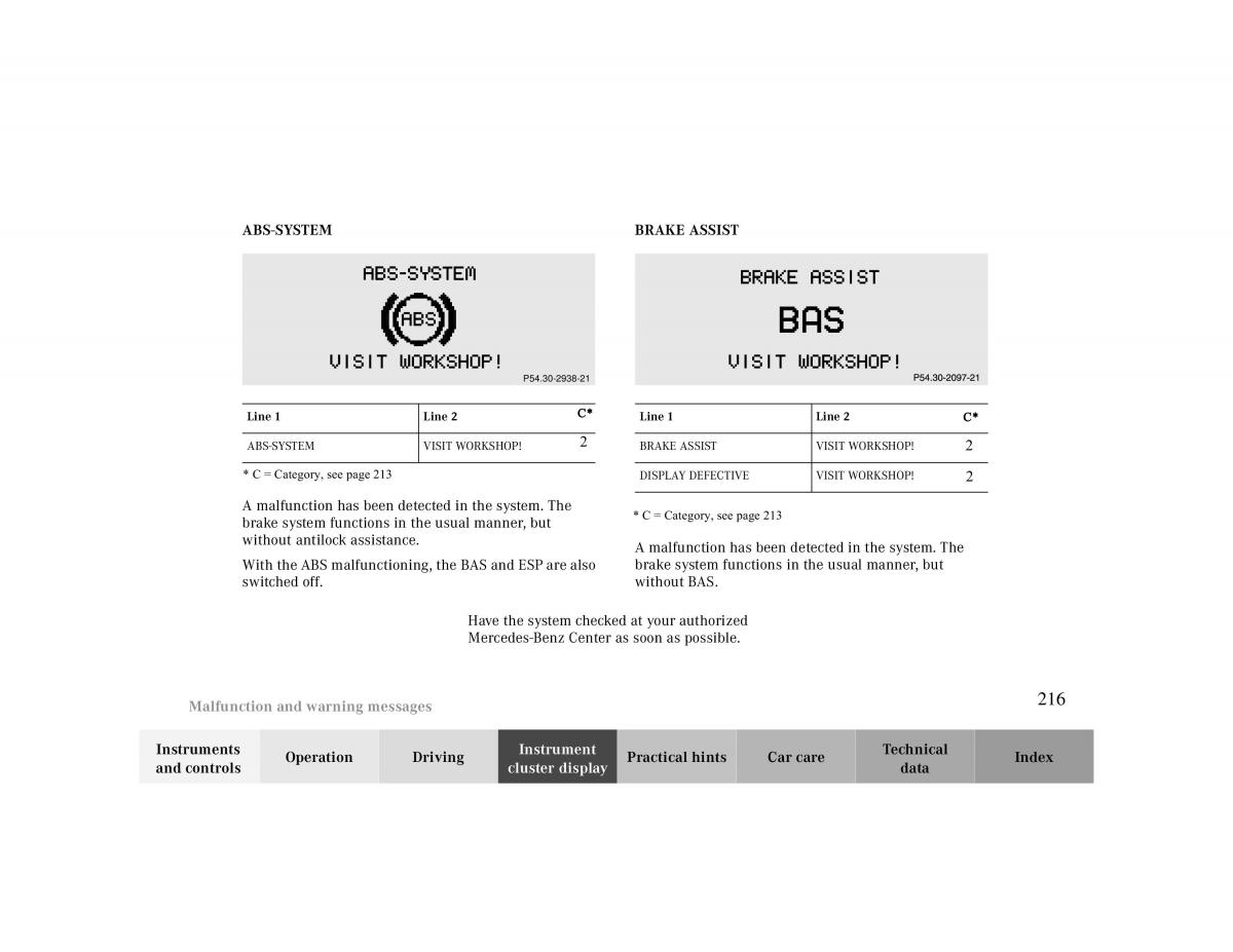 manual  Mercedes Benz CLK 430 W208 owners manual / page 216