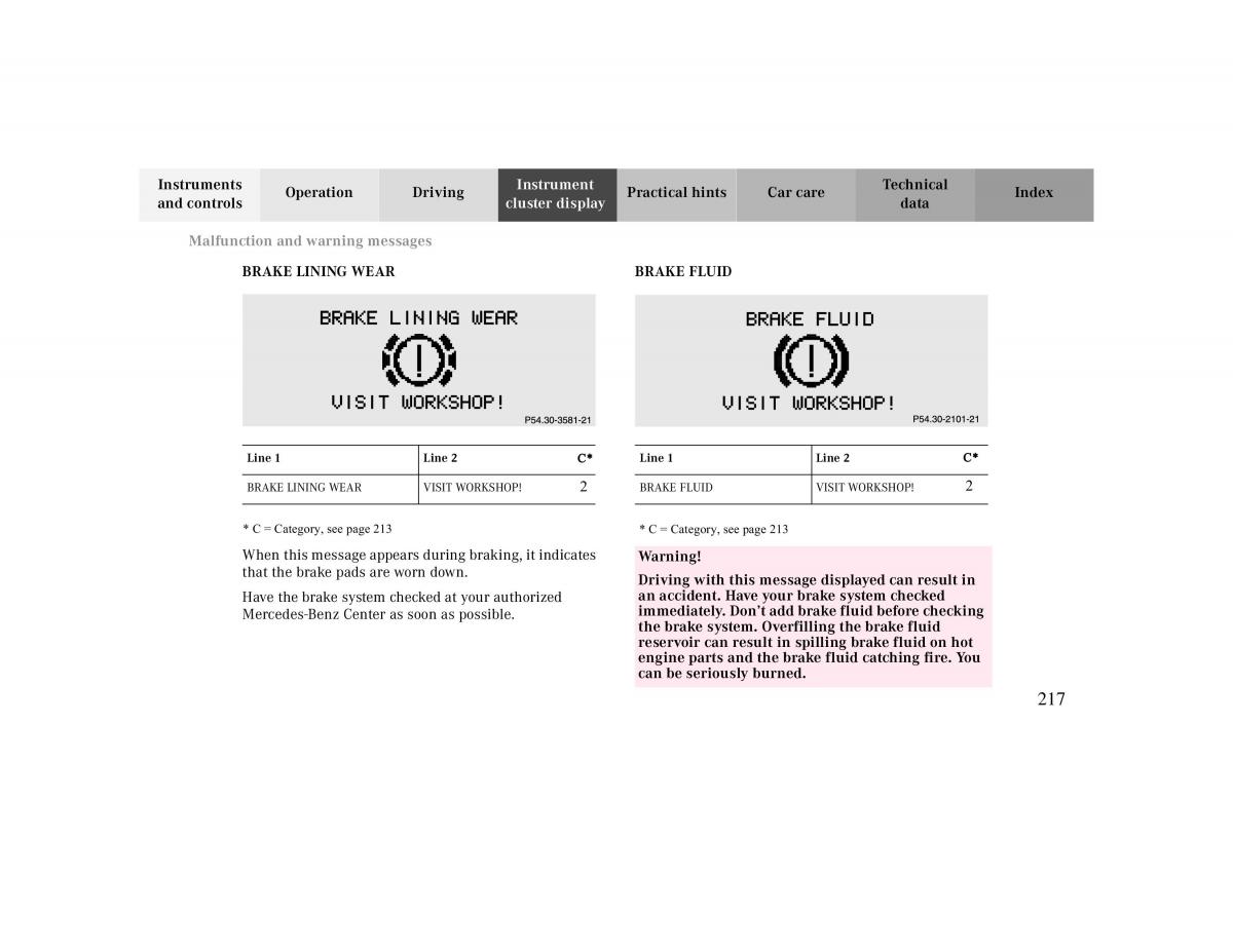 manual  Mercedes Benz CLK 430 W208 owners manual / page 217