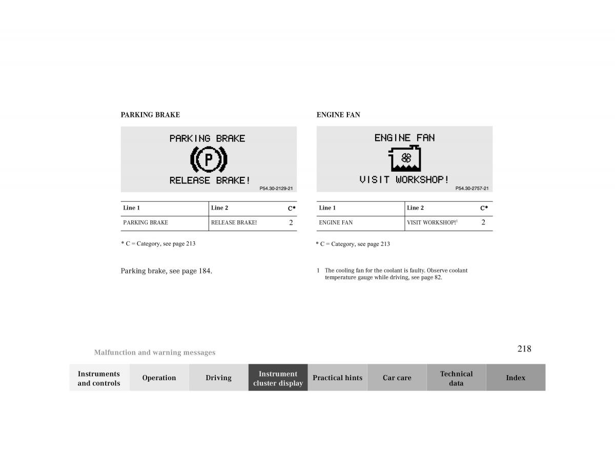 manual  Mercedes Benz CLK 430 W208 owners manual / page 218