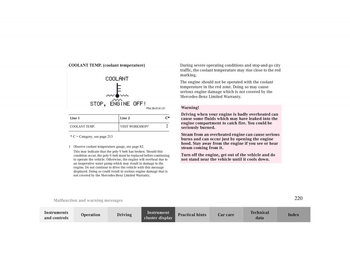 manual  Mercedes Benz CLK 430 W208 owners manual / page 220