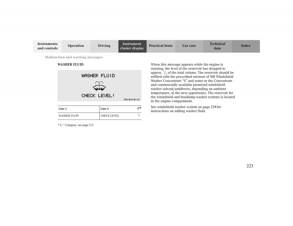 manual  Mercedes Benz CLK 430 W208 owners manual / page 223