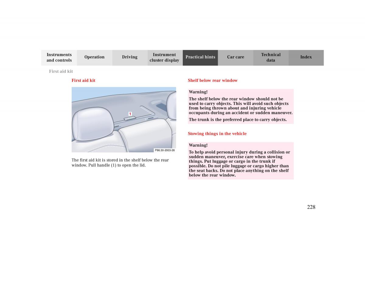 manual  Mercedes Benz CLK 430 W208 owners manual / page 228