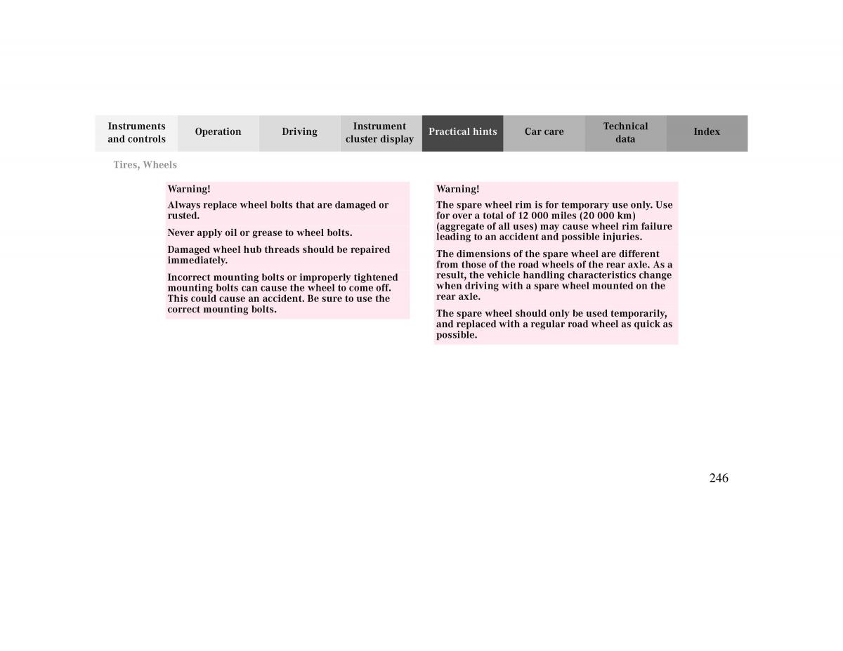 manual  Mercedes Benz CLK 430 W208 owners manual / page 246