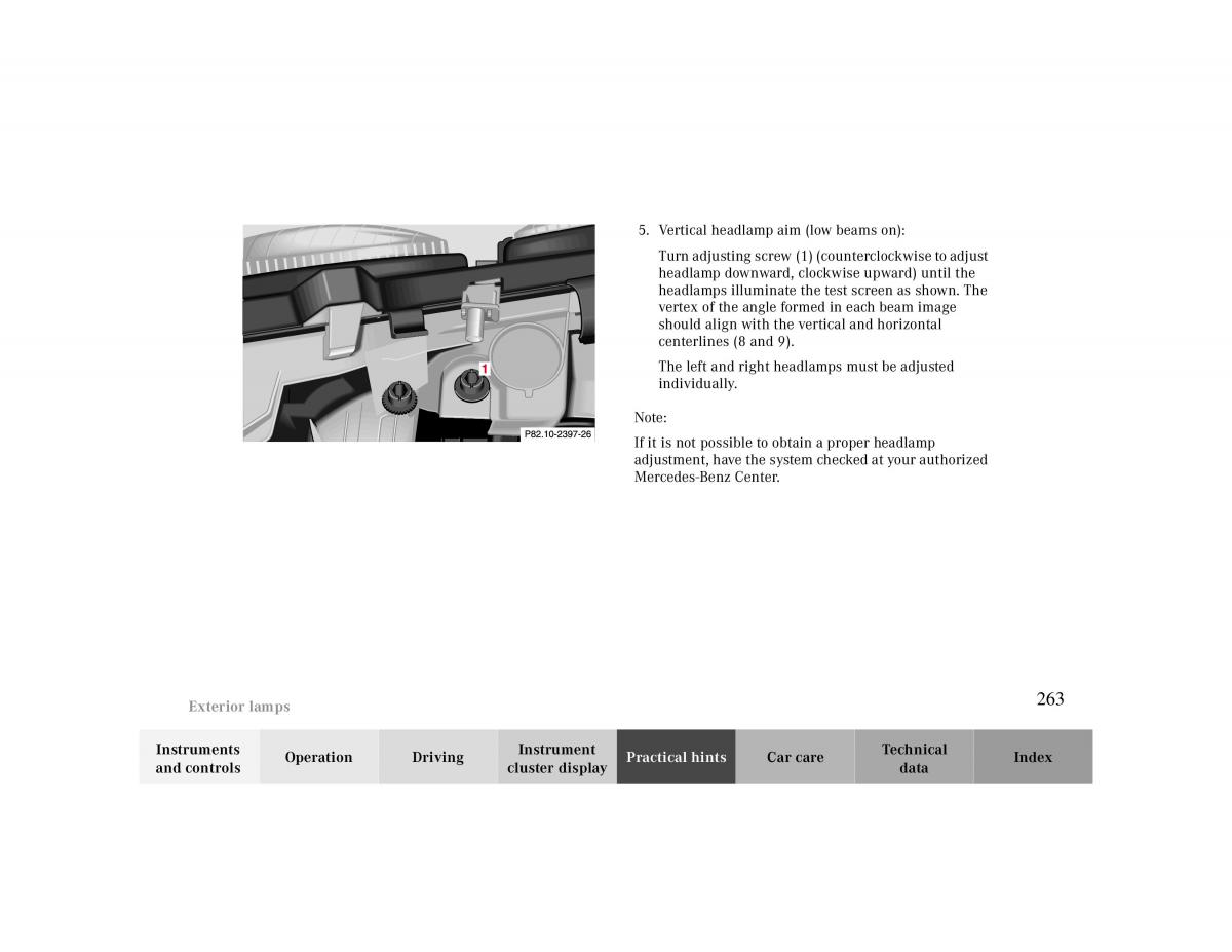 manual  Mercedes Benz CLK 430 W208 owners manual / page 263