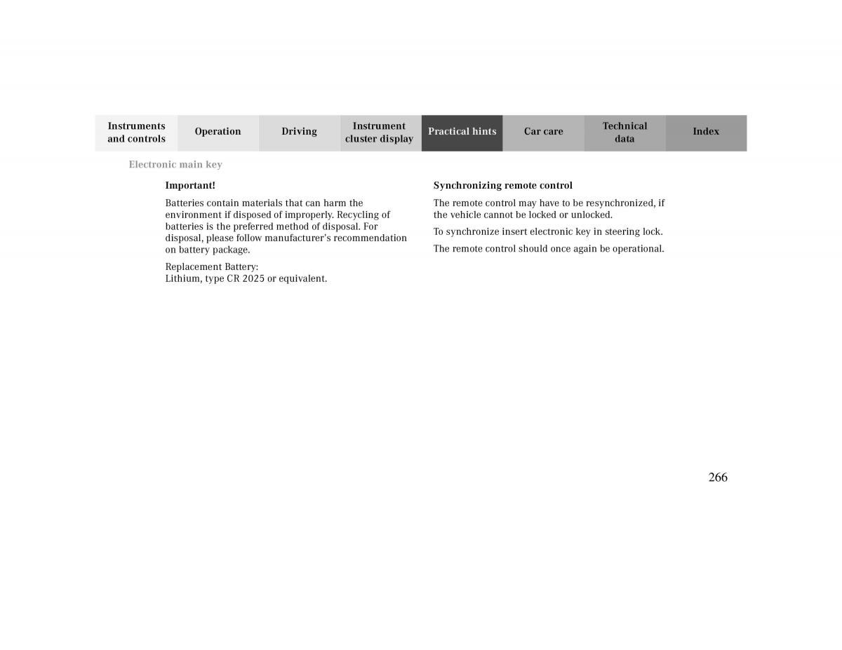 manual  Mercedes Benz CLK 430 W208 owners manual / page 266