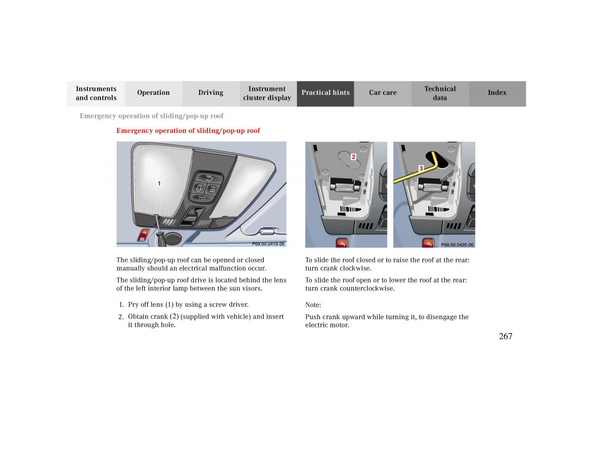 manual  Mercedes Benz CLK 430 W208 owners manual / page 267