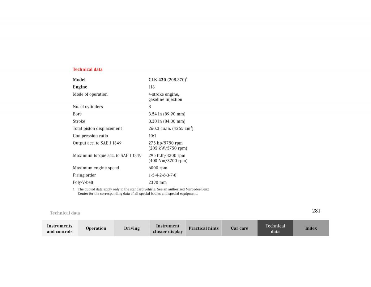 manual  Mercedes Benz CLK 430 W208 owners manual / page 281