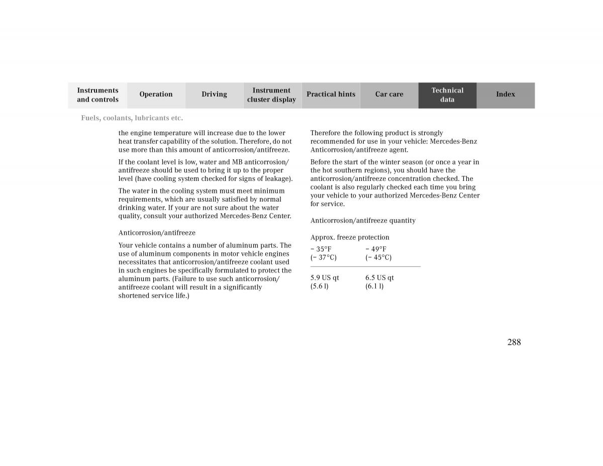 Mercedes Benz CLK 430 W208 owners manual / page 288