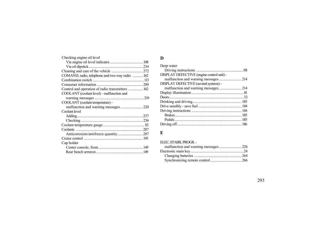 Mercedes Benz CLK 430 W208 owners manual / page 293