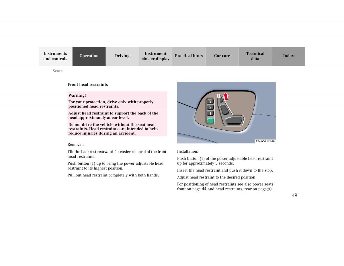 manual  Mercedes Benz CLK 430 W208 owners manual / page 49