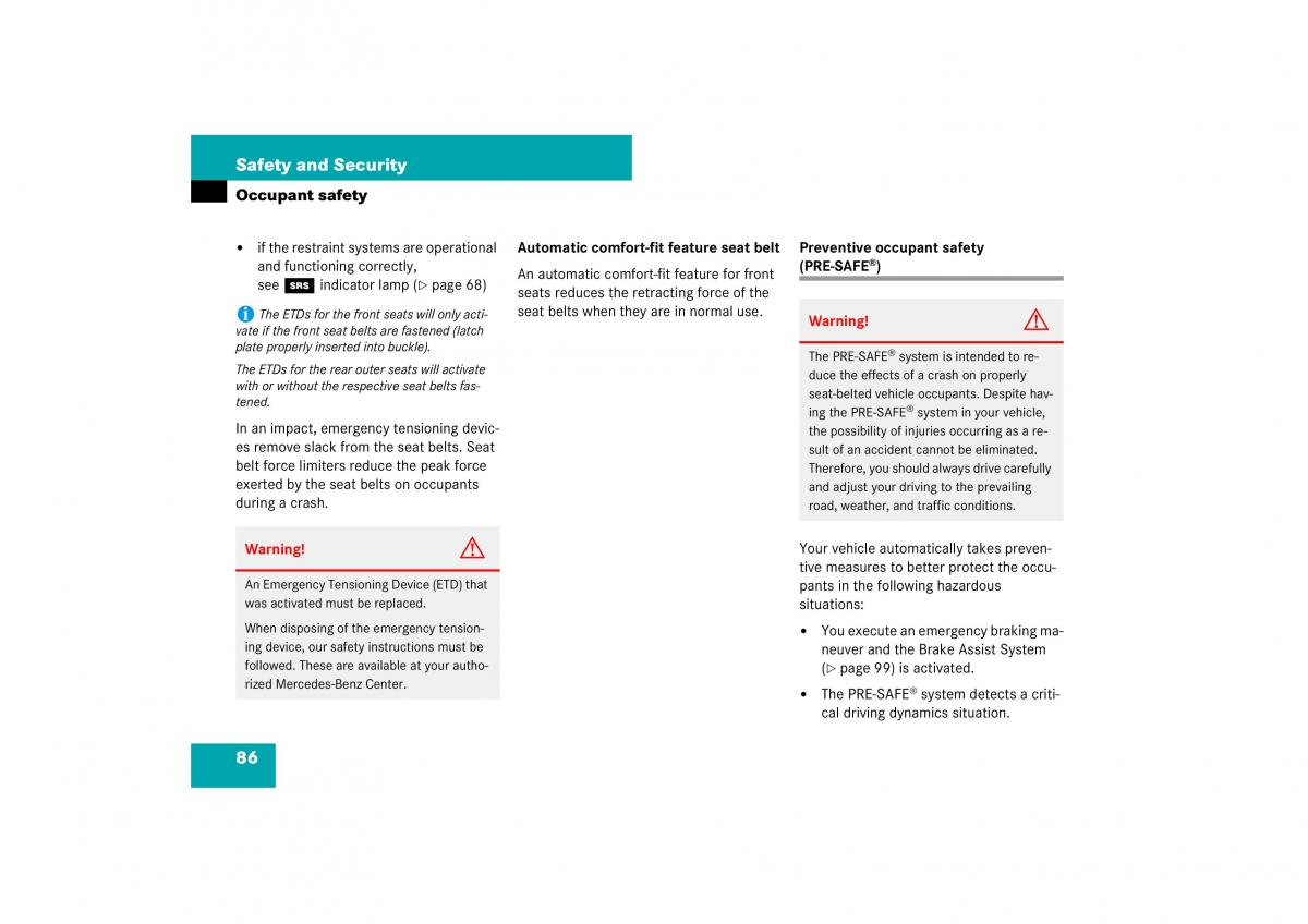 Mercedes Benz E Class W211 owners manual / page 87