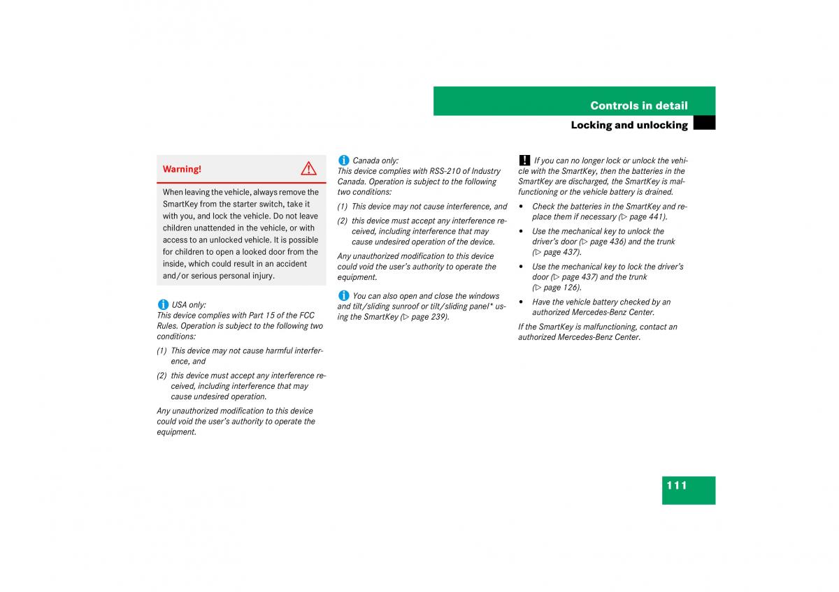 Mercedes Benz E Class W211 owners manual / page 112