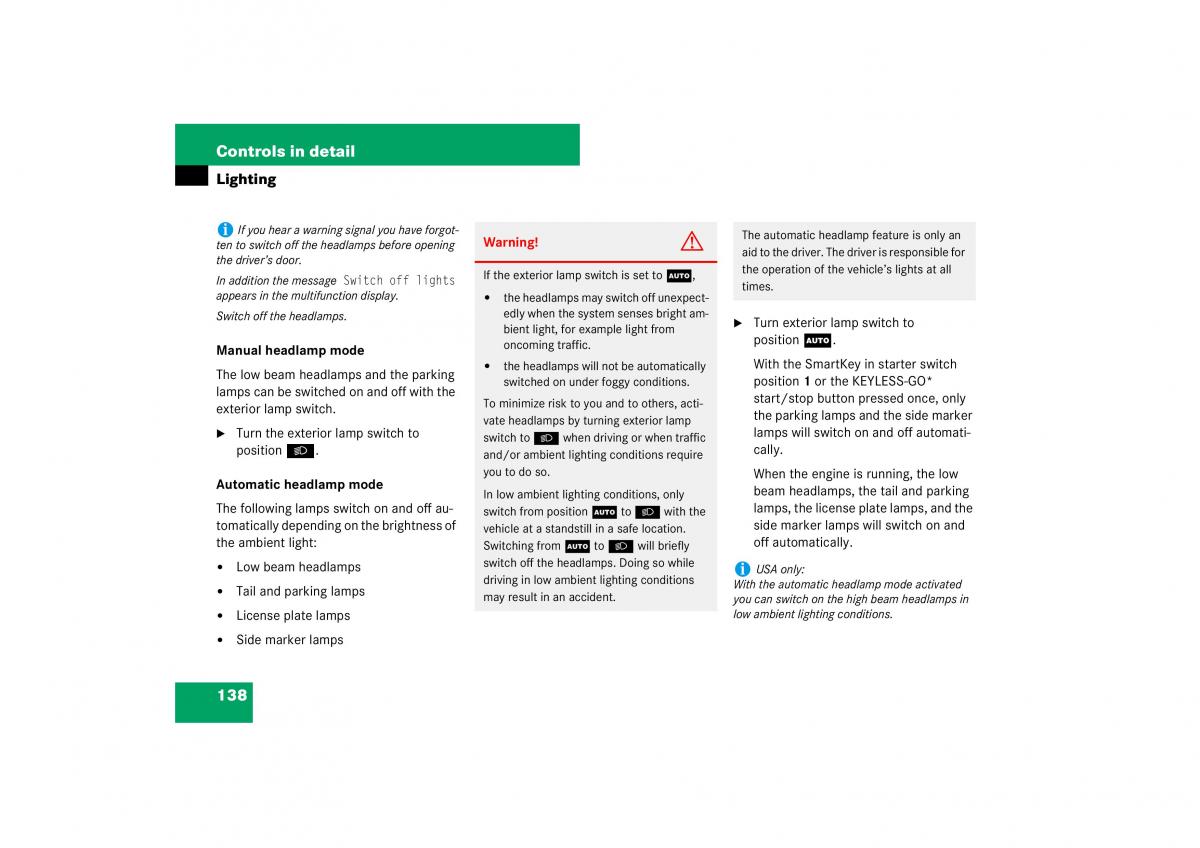 Mercedes Benz E Class W211 owners manual / page 139