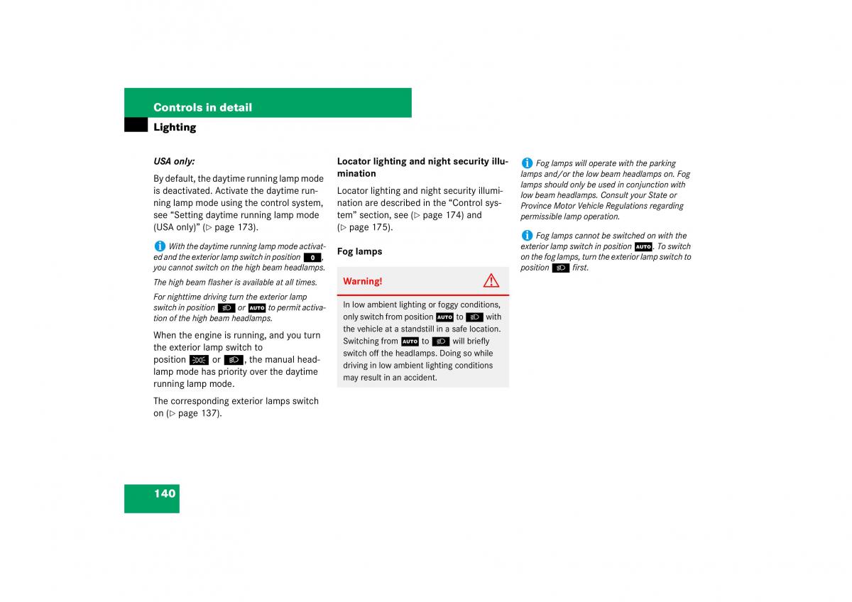 Mercedes Benz E Class W211 owners manual / page 141