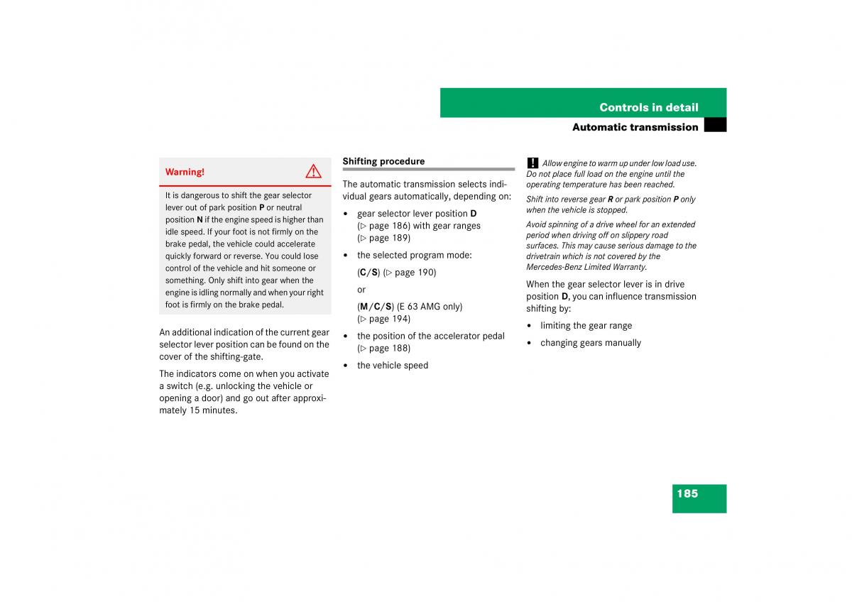 Mercedes Benz E Class W211 owners manual / page 186