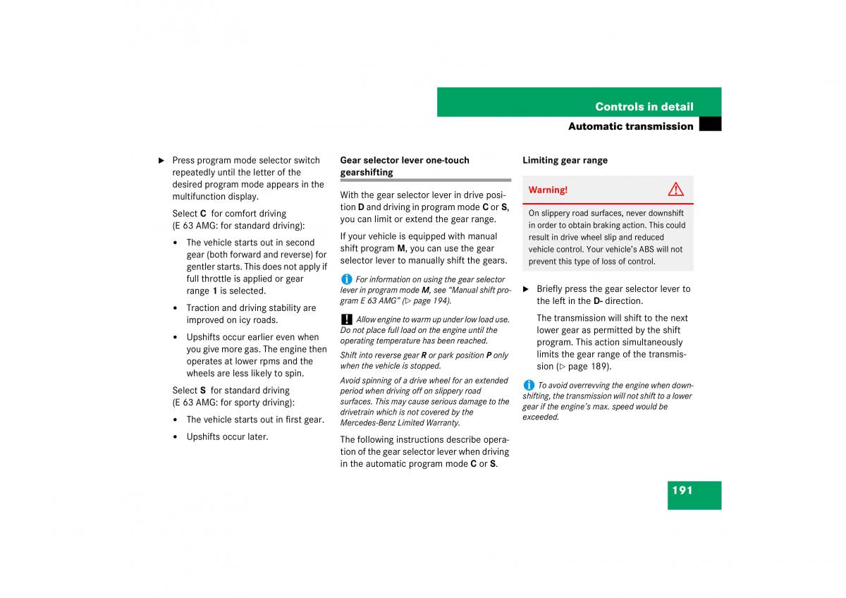 Mercedes Benz E Class W211 owners manual / page 192