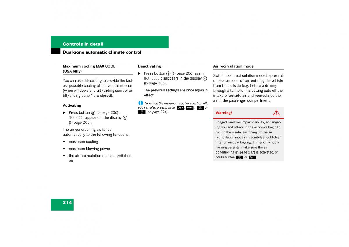 Mercedes Benz E Class W211 owners manual / page 215